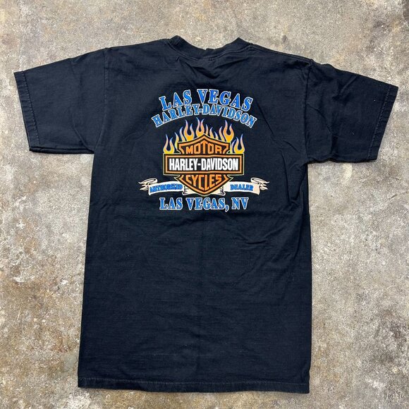 Vintage Harley Davidson Graphic Tee Mens Medium Flames Eagle Las Vegas y2k Black - Picture 2 of 10